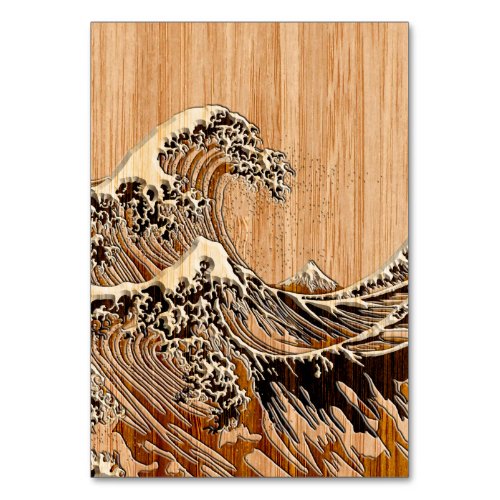 The Great Hokusai Wave Bamboo Wood Style Table Number