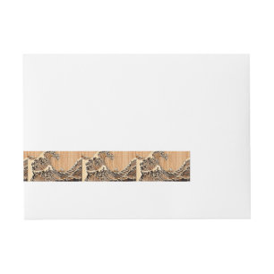 The Great Hokusai Wave Bamboo Wood Style Wrap Around Address Label