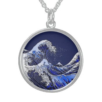 The Great Hokusai Wave Blue Styles Sterling Silver Necklace by CaptainShoppe at Zazzle