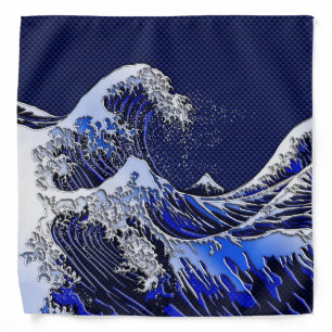 The Great Hokusai Wave Carbon Fiber Style Bandana