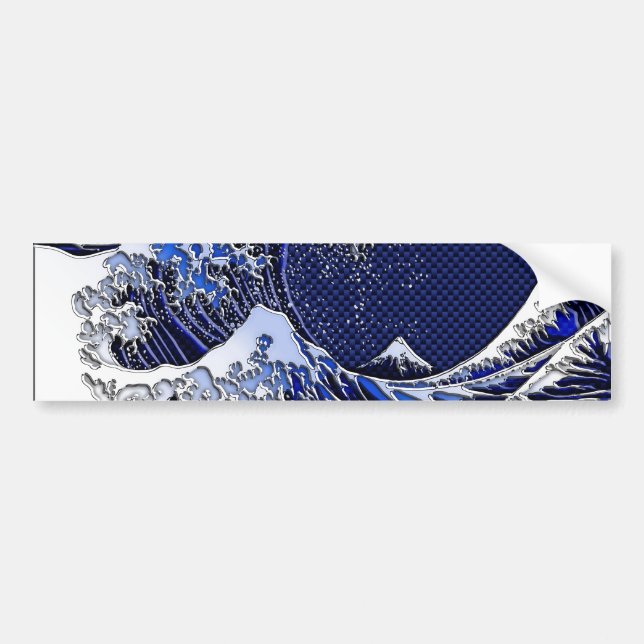 The Great Hokusai Wave Carbon Fiber Style Bumper Sticker (Front)