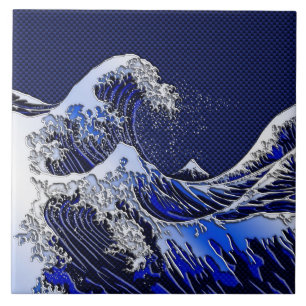 The Great Hokusai Wave Carbon Fiber Style Ceramic Tile