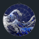 The Great Hokusai Wave Carbon Fiber Style Dartboard<br><div class="desc">A custom design inspired by the Great Wave of Kanagawa painted by ancient Japanese artist Hokusai. It is rendered as to look like silver chrome steel on a racy modern navy blue carbon fiber like background. Sounds good, a great gift idea. Use the "Ask this Designer" link to contact us...</div>