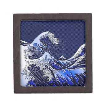 The Great Hokusai Wave Carbon Fiber Style Jewelry Box by CaptainShoppe at Zazzle