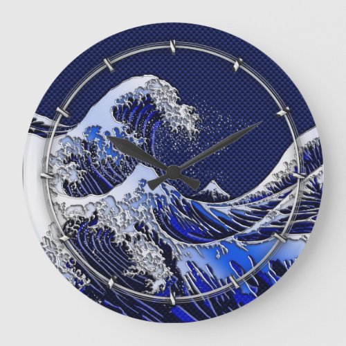 The Great Hokusai Wave Carbon Fiber Style Large Clock