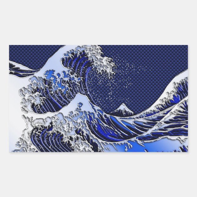 The Great Hokusai Wave Carbon Fiber Style Rectangular Sticker (Front)