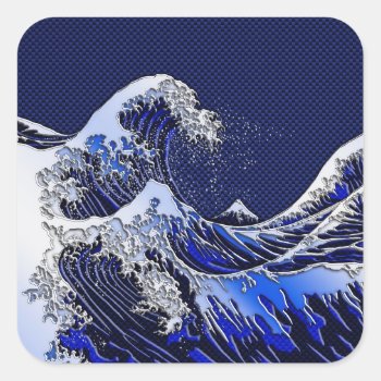 The Great Hokusai Wave Carbon Fiber Style Square Sticker by CaptainShoppe at Zazzle
