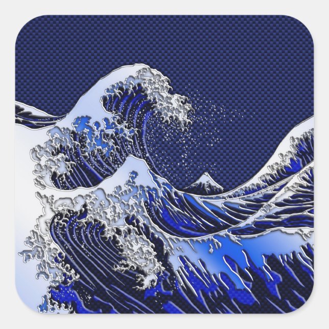 The Great Hokusai Wave Carbon Fiber Style Square Sticker (Front)