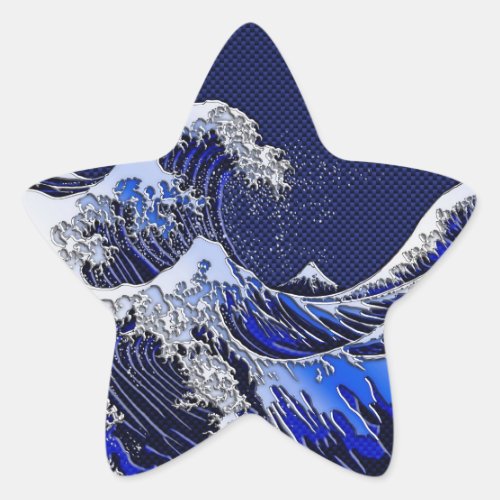 The Great Hokusai Wave Carbon Fiber Style Star Sticker