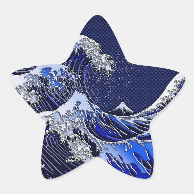 The Great Hokusai Wave Carbon Fiber Style Star Sticker (Front)