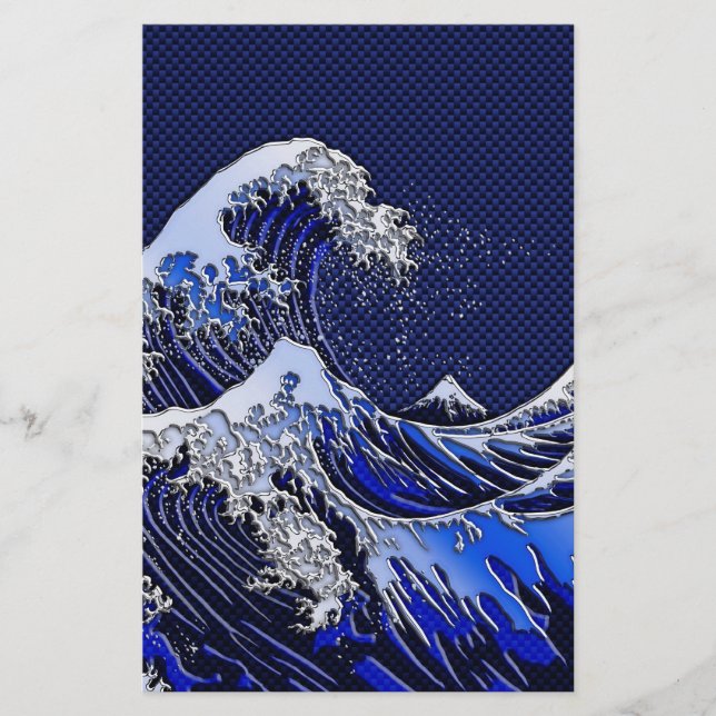 The Great Hokusai Wave Carbon Fiber Style Stationery (Front)