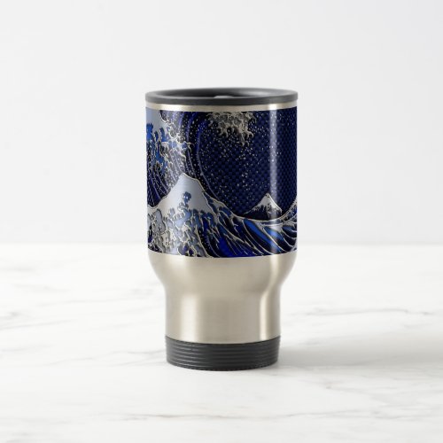 The Great Hokusai Wave Carbon Fiber Style Travel Mug