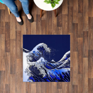 The Great Hokusai Wave chrome carbon blue styles Floor Decals