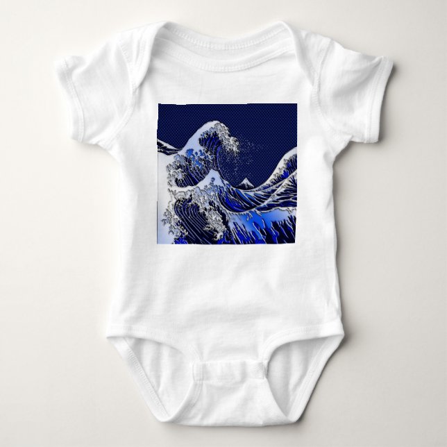 The Great Hokusai Wave chrome carbon fiber Decor Baby Bodysuit (Front)