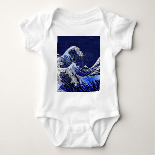 The Great Hokusai Wave chrome carbon fiber Decor Baby Bodysuit