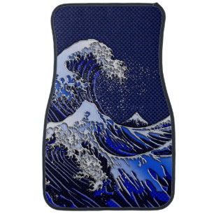 The Great Hokusai Wave chrome carbon fiber Decor Car Floor Mat