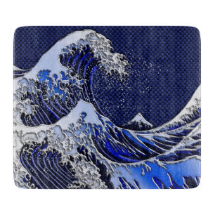 The Great Hokusai Wave chrome carbon fiber Decor Cutting Board