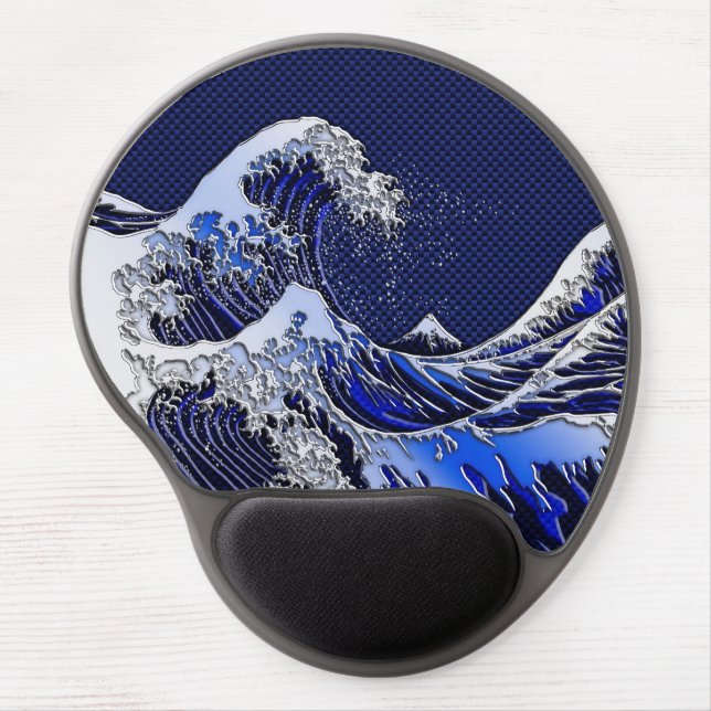 The Great Hokusai Wave chrome carbon fiber Decor Gel Mouse Pad (Front)