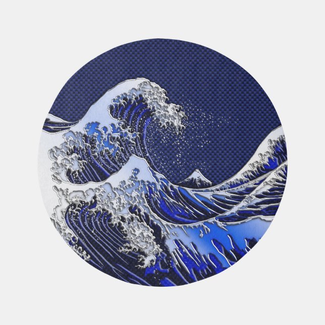 The Great Hokusai Wave chrome carbon fiber Decor Outdoor Rug (Front)