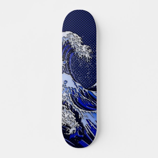 The Great Hokusai Wave chrome carbon fiber Decor Skateboard Deck (Front)