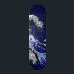 The Great Hokusai Wave chrome carbon fiber Decor Skateboard Deck<br><div class="desc">A custom design inspired by the Great Wave of Kanagawa painted by ancient Japanese artist Hokusai. It is rendered as to look like silver chrome steel on a racy navy blue carbon fiber like background. Sounds good, a great gift idea. Use the "Ask this Designer" link to contact us with...</div>