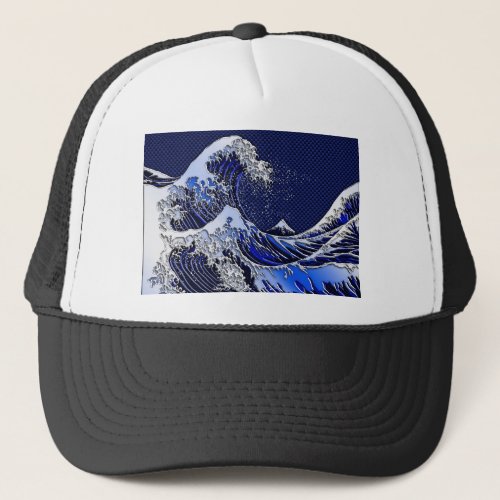 The Great Hokusai Wave chrome carbon fiber Decor Trucker Hat