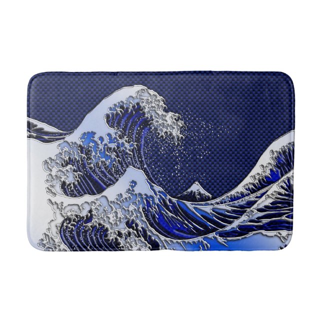 The Great Hokusai Wave chrome carbon fiber styles Bathroom Mat (Front)