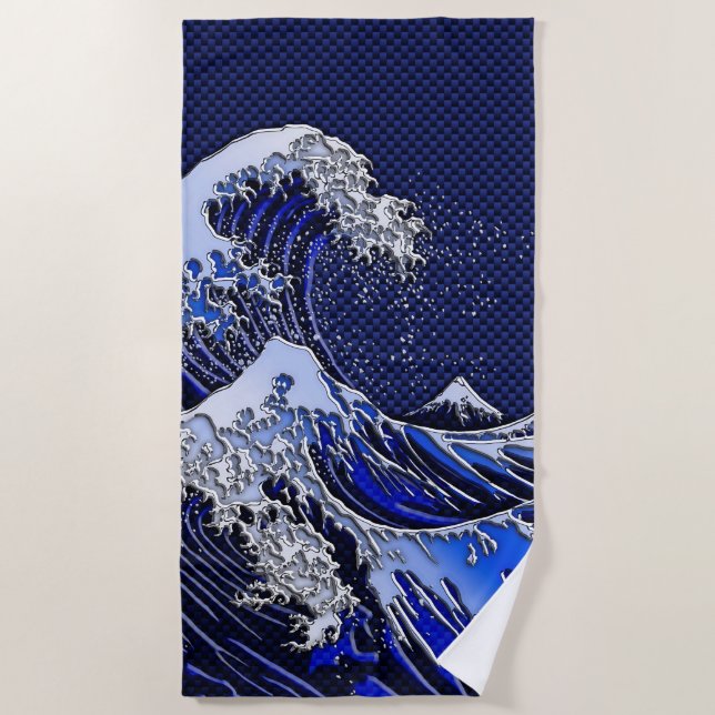 The Great Hokusai Wave chrome carbon fiber styles Beach Towel (Front)