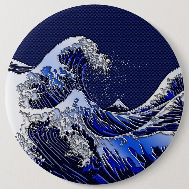 The Great Hokusai Wave chrome carbon fiber styles Button (Front)