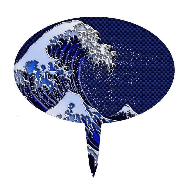 The Great Hokusai Wave chrome carbon fiber styles Cake Topper (Front)