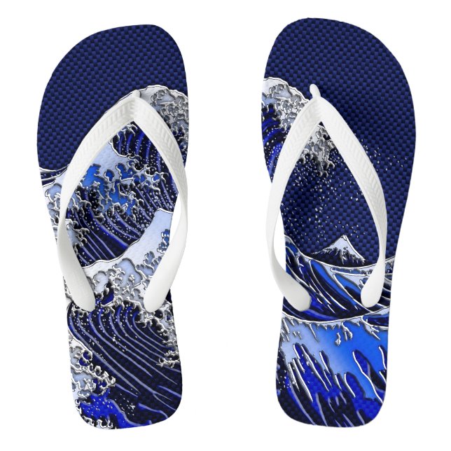 The Great Hokusai Wave chrome carbon fiber styles Flip Flops (Footbed)