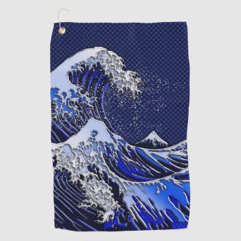 The Great Hokusai Wave Chrome Carbon Fiber Styles  Golf Towel by CaptainShoppe at Zazzle