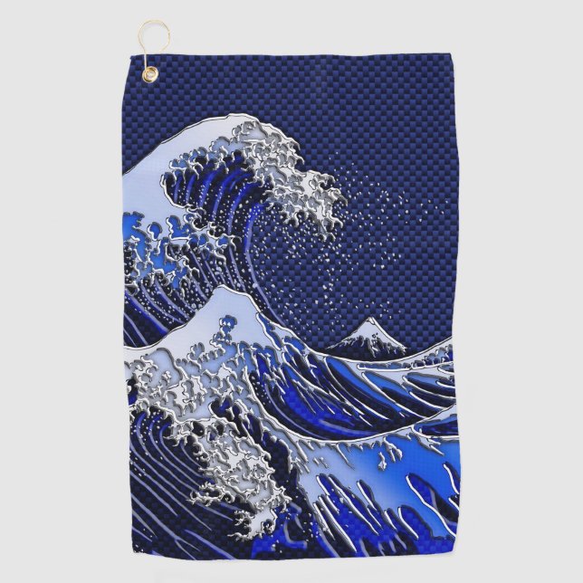 The Great Hokusai Wave chrome carbon fiber styles  Golf Towel (Front)