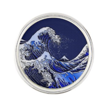 The Great Hokusai Wave Chrome Carbon Fiber Styles Lapel Pin by CaptainShoppe at Zazzle