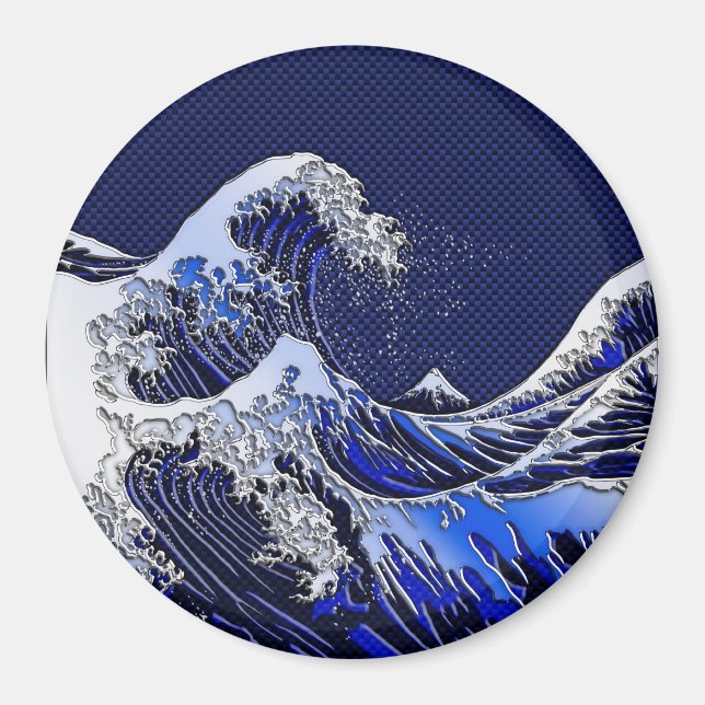 The Great Hokusai Wave chrome carbon fiber styles Magnet (Front)