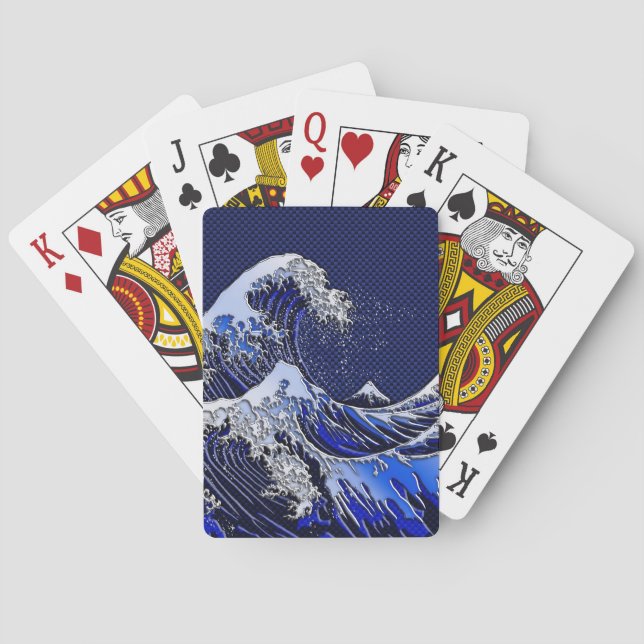 The Great Hokusai Wave chrome carbon fiber styles Poker Cards (Back)