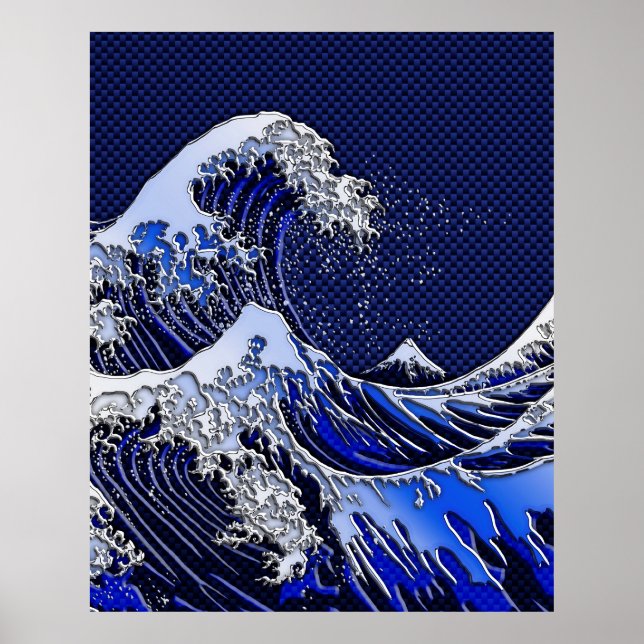 The Great Hokusai Wave chrome carbon fiber styles Poster (Front)