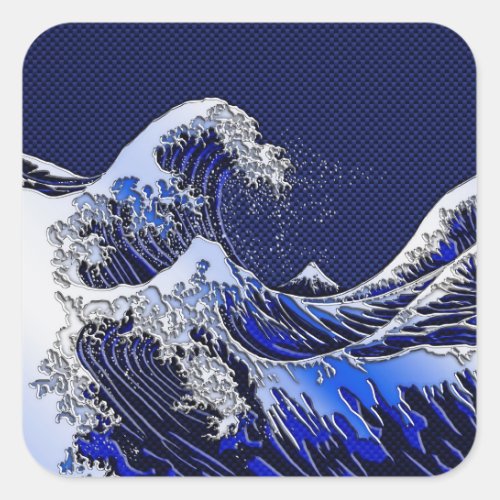 The Great Hokusai Wave chrome carbon fiber styles Square Sticker