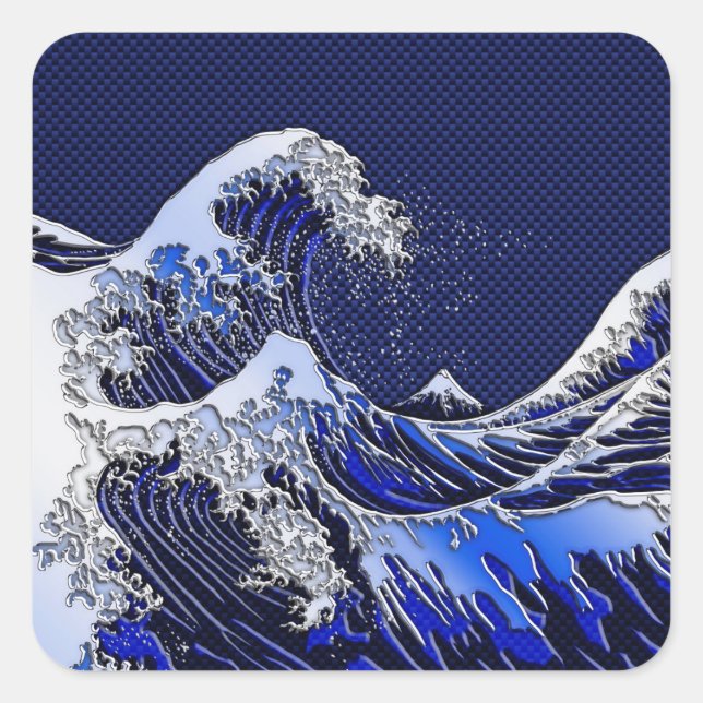 The Great Hokusai Wave chrome carbon fiber styles Square Sticker (Front)