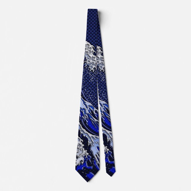 The Great Hokusai Wave chrome carbon fiber styles Tie (Front)