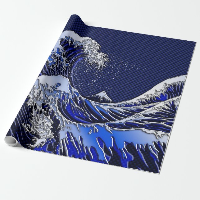 The Great Hokusai Wave chrome carbon fiber styles Wrapping Paper (Unrolled)