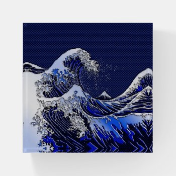 The Great Hokusai Wave Chrome Carbon Fibre Styles Paperweight by CaptainShoppe at Zazzle