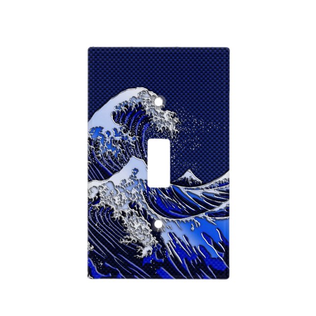 The Great Hokusai Wave Chrome Carbon Looks Light Switch Cover (Front)