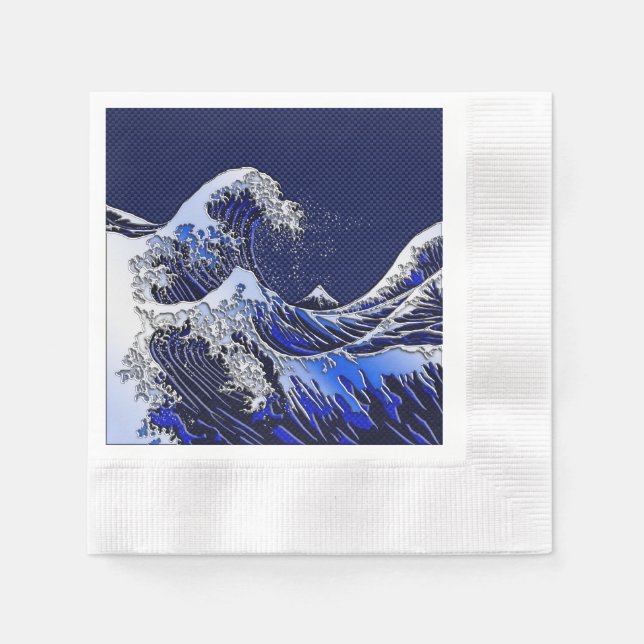 The Great Hokusai Wave Chrome Carbon Looks Paper Napkins (Front)