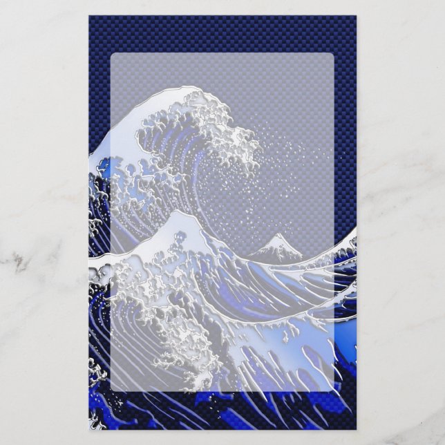 The Great Hokusai Wave Chrome Carbon Looks Stationery (Front)
