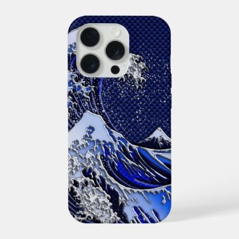 The Great Hokusai Wave Chrome Carbon Style Iphone 15 Pro Case by CaptainShoppe at Zazzle