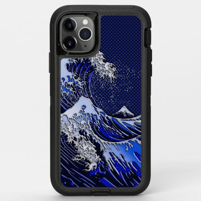 The Great Hokusai Wave Chrome Carbon Style Otterbox iPhone Case (Back)