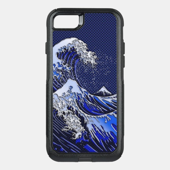 The Great Hokusai Wave Chrome Carbon Style Otterbox iPhone Case (Back)