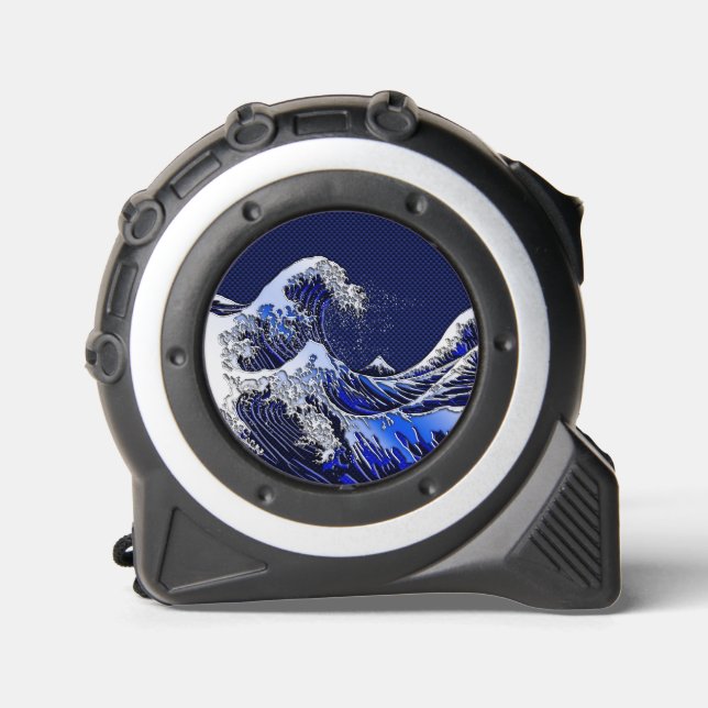 The Great Hokusai Wave Chrome Carbon Style Tape Measure (Front)