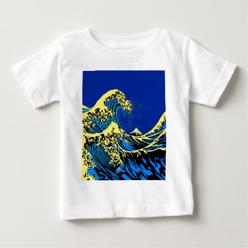 The Great Hokusai Wave in Blue Pop Art Style Baby T_Shirt
